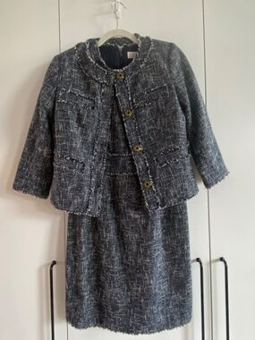 Michael Kors Navy Tweed 2-Piece Set Sleeveless Dress & 3/4 Sleeve Jacket Size 2